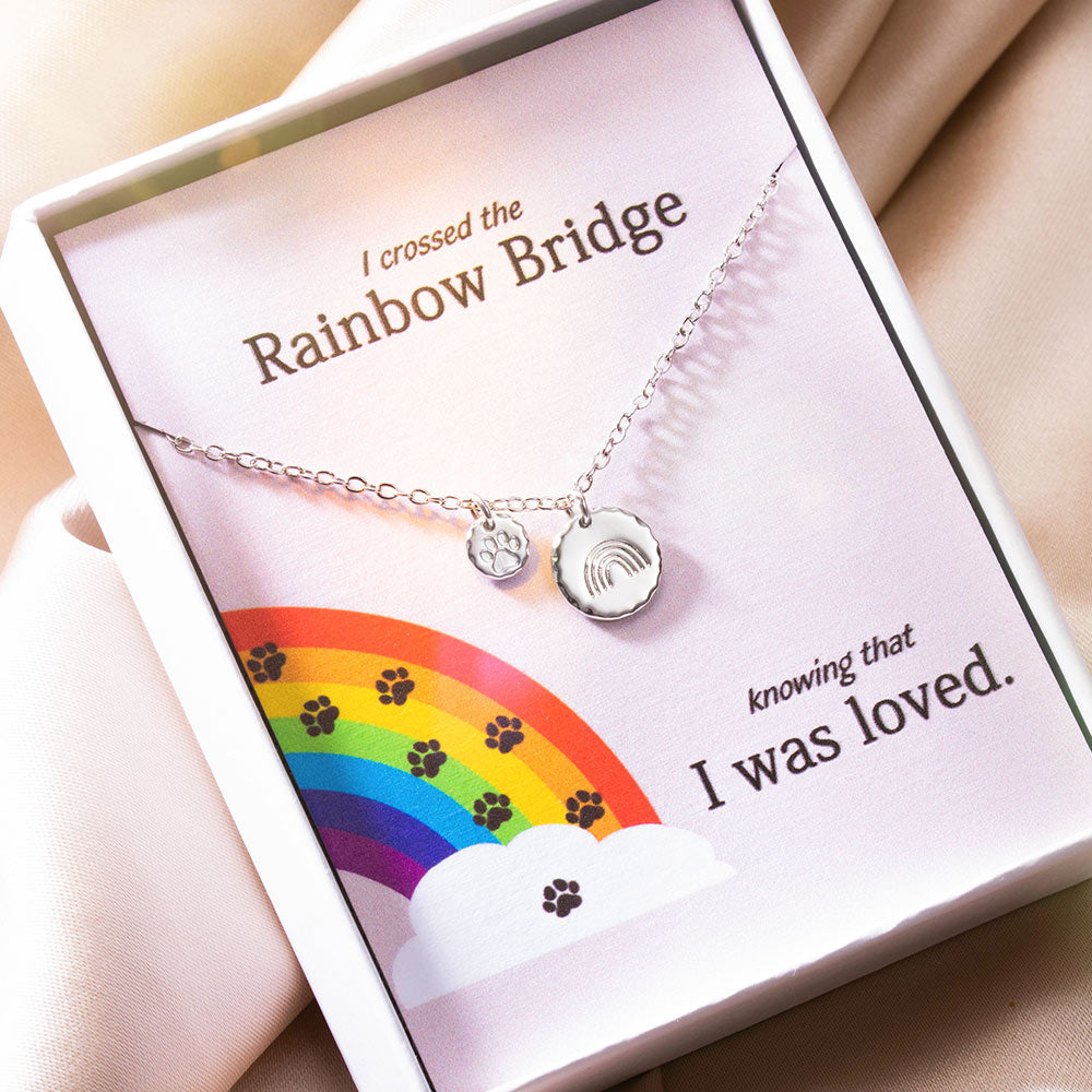 Personalized Rainbow Bridge Pet Memorial Necklace Sterling Silver