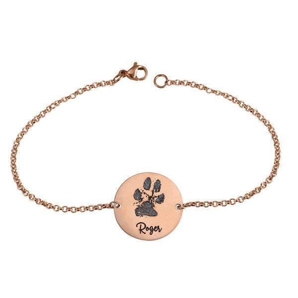 Custom Dog Paw Round Charm Bracelet Sterling Silver