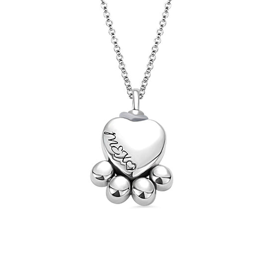 Engraved Pet Footprint Cremation Necklace Sterling Silver