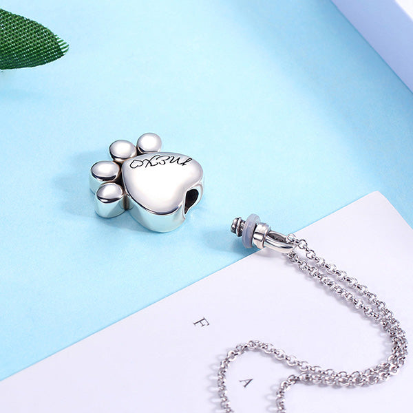 Engraved Pet Footprint Cremation Necklace Sterling Silver