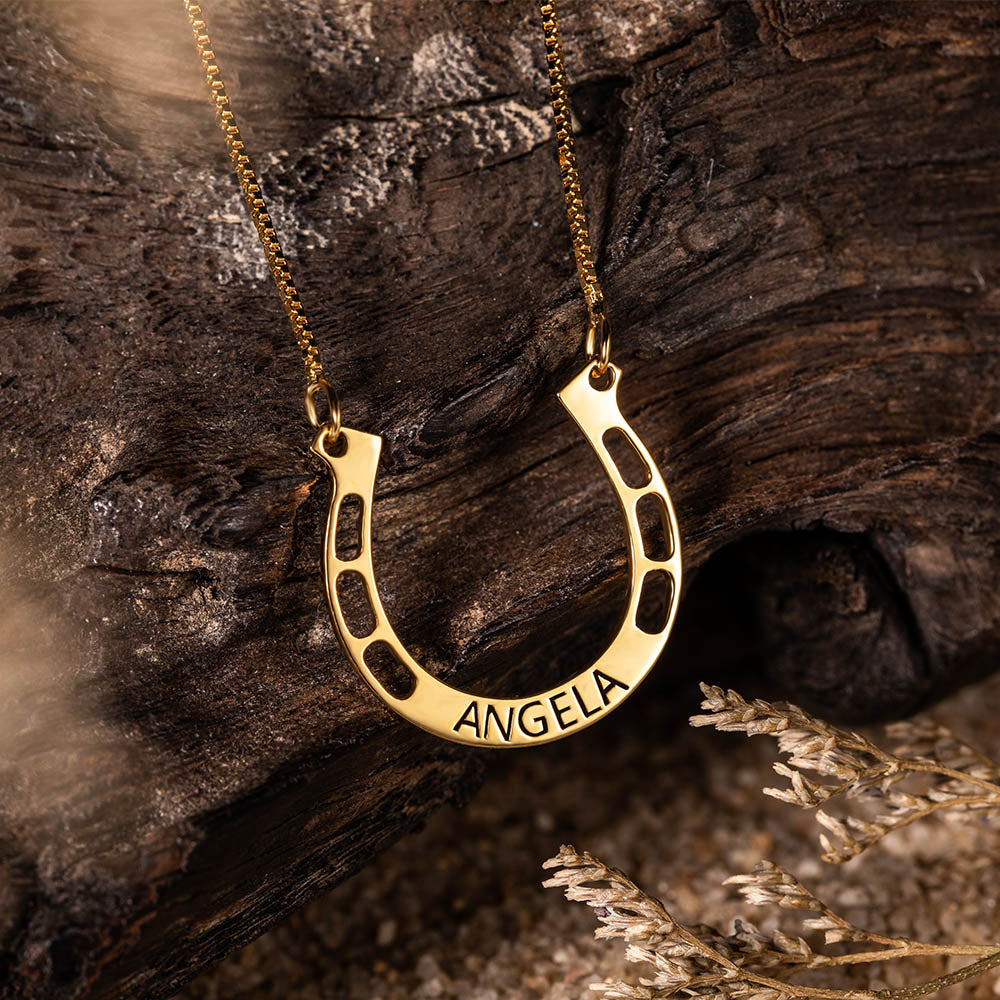 Personalized Horseshoes Name Necklace - Stainless Steel