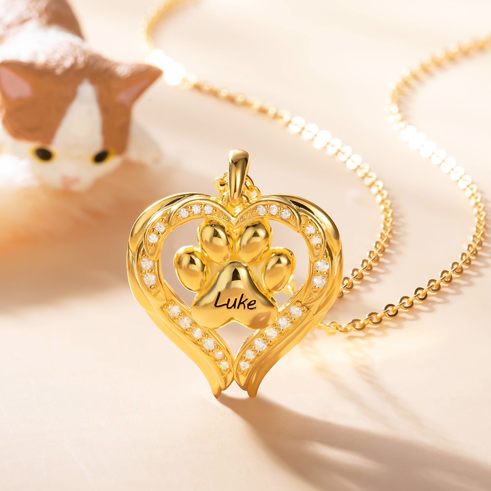 Personalized Angel Wings Pet Paw Necklace