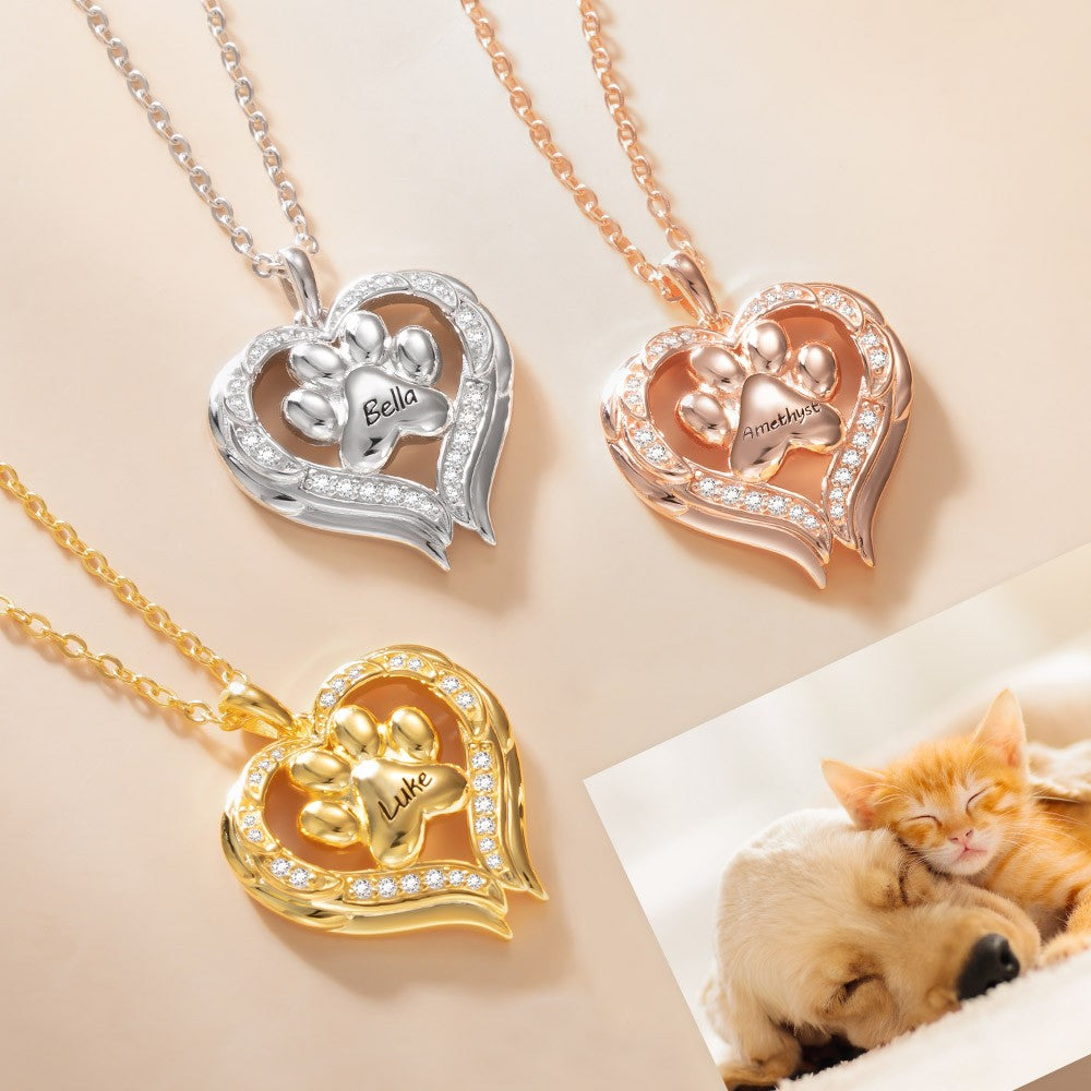 Personalized Angel Wings Pet Paw Necklace