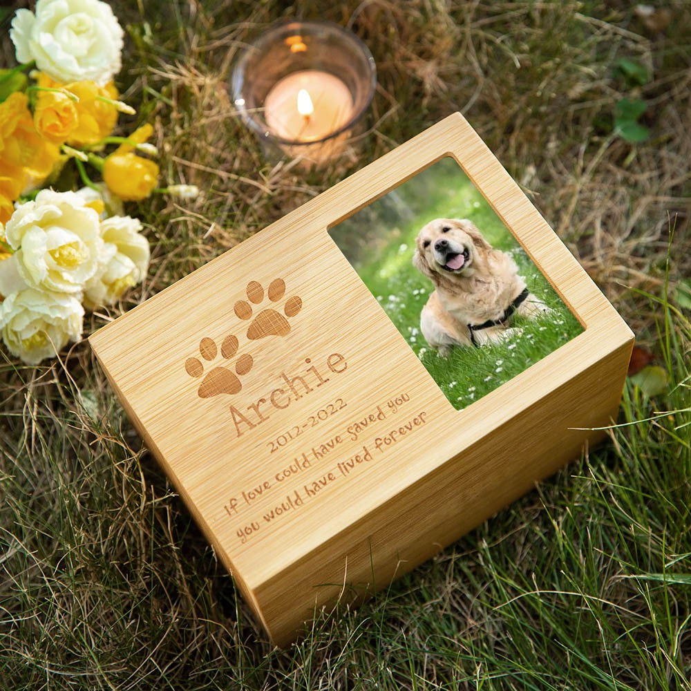 Personalized Wooden Pet Cremation Boxes with Photo & Message, Pet Urn, Memorial Cremation Urn, Memorial Gift