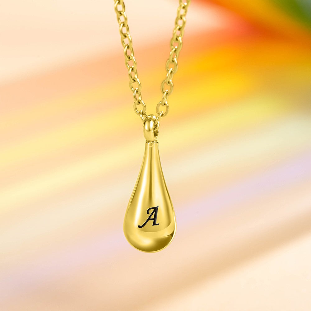 Engraving/Custom Gold Tear Drop Cremation Urn Necklace, Tiny Teardrop Urn Necklace with Name for Ashes of Women/Pet Loss/Baby, Cremation Jewelry Memory Gift