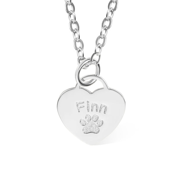 Personalized Paw Print Necklace, Heart Necklace with Name, Heart Engraved Charm Necklace, Memorial Jewelry, Gifts for Pet Lover/Her