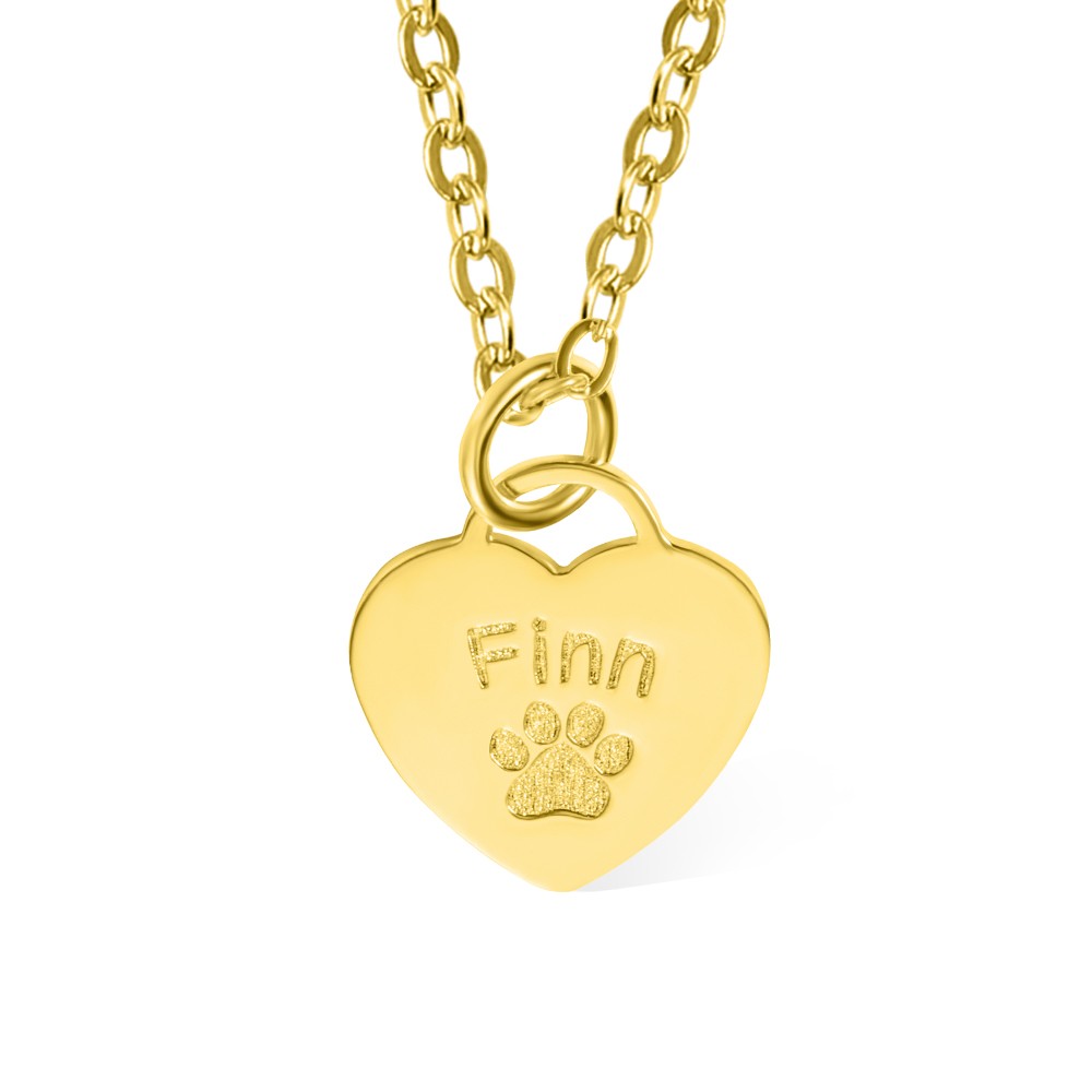 Personalized Paw Print Necklace, Heart Necklace with Name, Heart Engraved Charm Necklace, Memorial Jewelry, Gifts for Pet Lover/Her