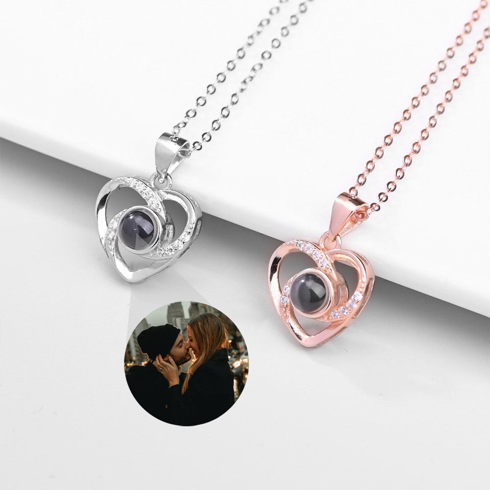 Photo Only Without Text/Photo Necklace with Love Heart Projection Necklace, 100 Languages I Love You Projection Necklace for Valentine's Day Gift/Memorial Photo Necklace