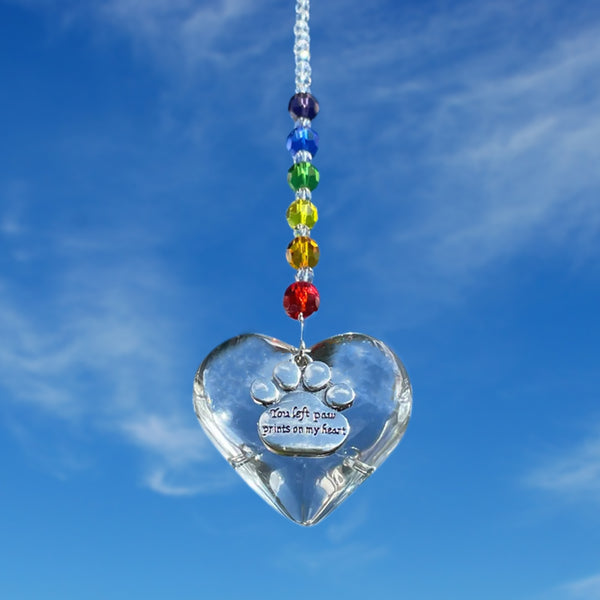 Rainbow Bridge Pet Loss Heart Sun Catcher, Memorial Keepsake, Pet Loss Gift, You Left Paw Prints on My Heart, Gift for Dog Mom/Pet Lovers