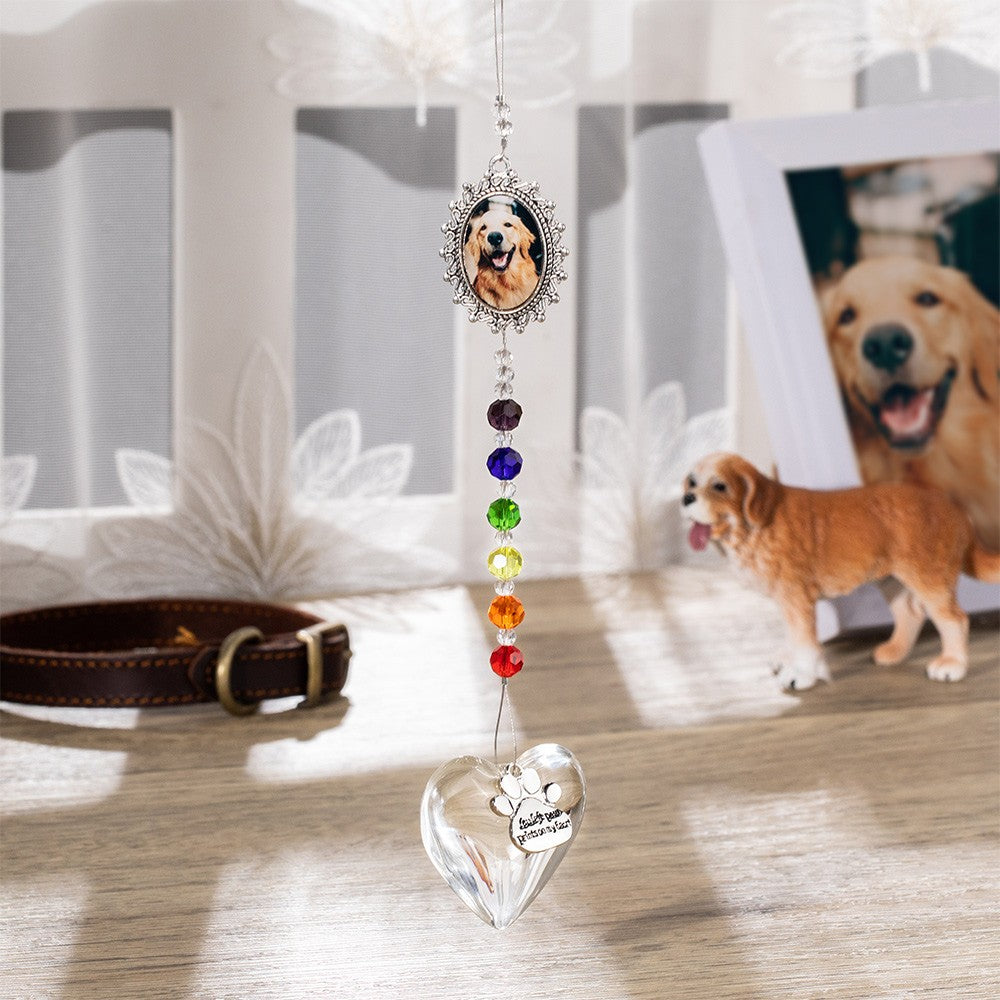 Personalized Rainbow Bridge Pet Loss Suncatcher, Paw Print Suncatcher, Heart Suncatcher with Glass Beads, Pet Memorial Gift, Gift for Pet Lovers