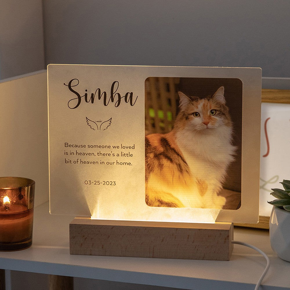 Personalized Name Light Up Pet Memorial Plaque, Custom Photo Night Light Memorial Plaque, Acrylic Sign with Wood Base, Sympathy Gifts for Pet Loss