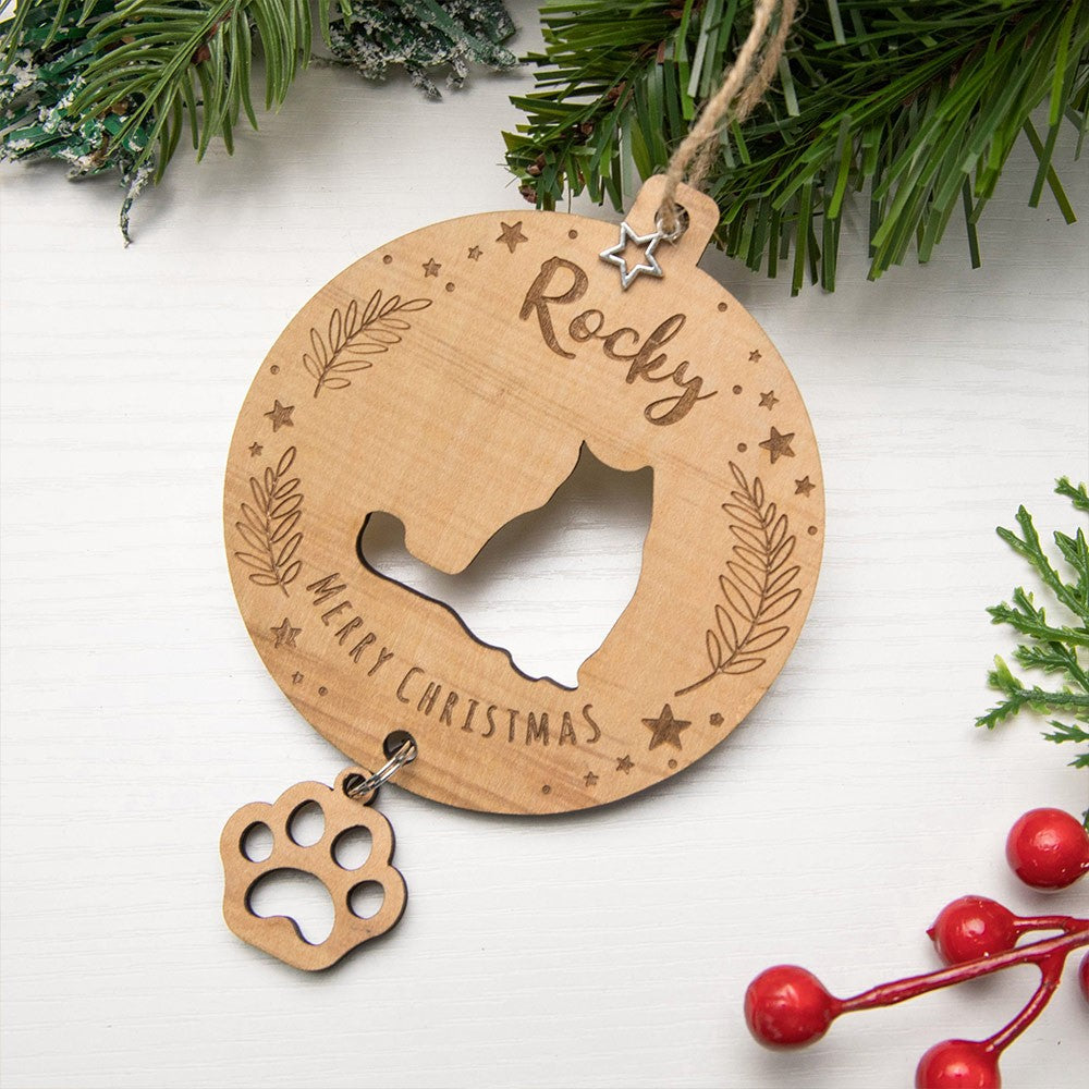 Custom Cat Silhouette Ornament with Name, Wooden First Christmas Decoration for Kitten, Christmas Gift for Cat Lover/Family/Friends