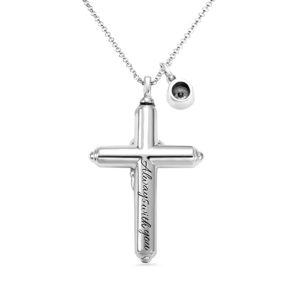 Engraved Cross Keepsake Urn Necklace in Silver