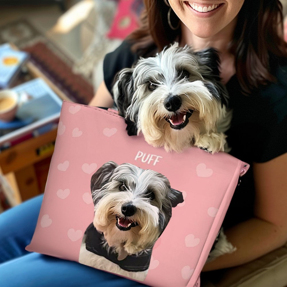 Personalized Pet Portrait Tote Bag with Name, Custom Pet & Photo Name Work Tote Bag, Pet Memorial Gift, Birthday Gift for Pet Lover/Dog Mom/Her