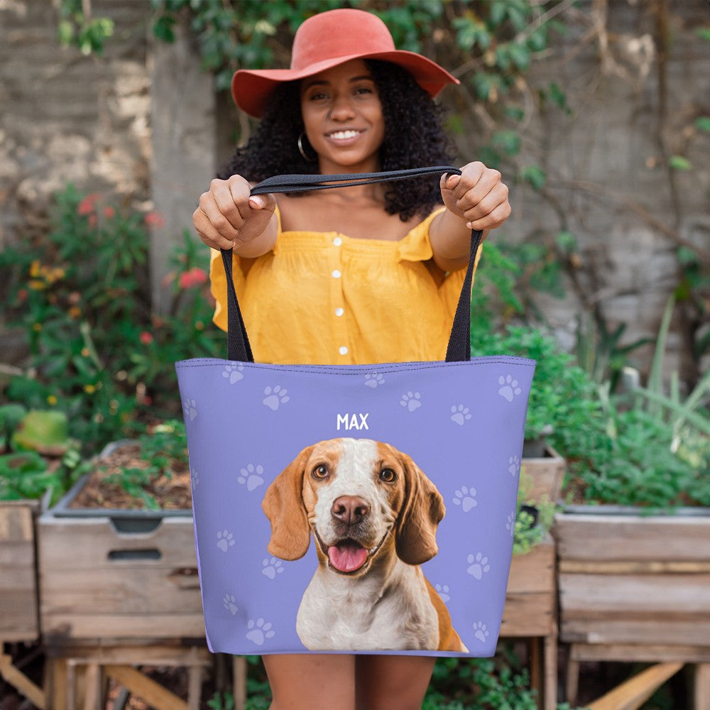 Personalized Pet Portrait Tote Bag with Name, Custom Pet & Photo Name Work Tote Bag, Pet Memorial Gift, Birthday Gift for Pet Lover/Dog Mom/Her