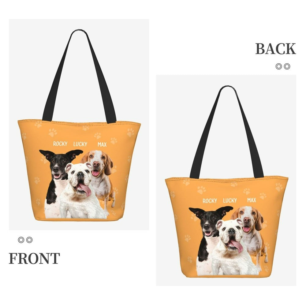 Personalized Pet Portrait Tote Bag with Name, Custom Pet & Photo Name Work Tote Bag, Pet Memorial Gift, Birthday Gift for Pet Lover/Dog Mom/Her