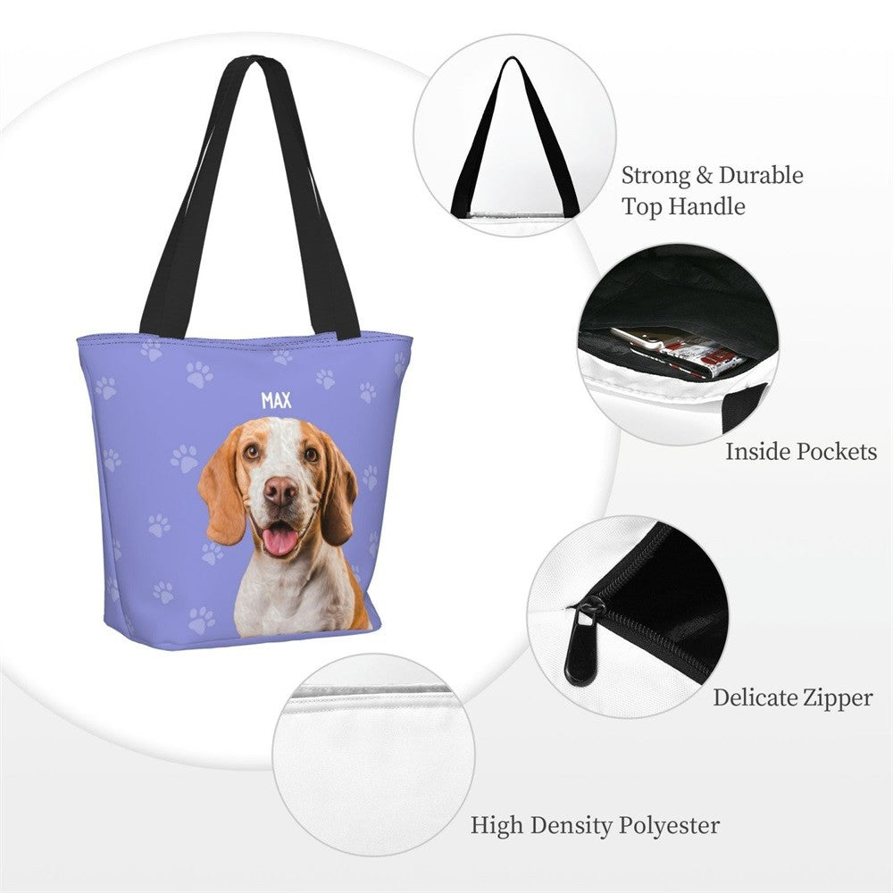 Personalized Pet Portrait Tote Bag with Name, Custom Pet & Photo Name Work Tote Bag, Pet Memorial Gift, Birthday Gift for Pet Lover/Dog Mom/Her