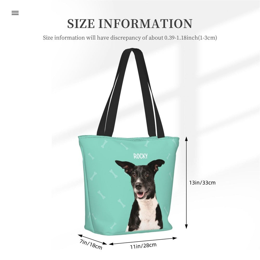 Personalized Pet Portrait Tote Bag with Name, Custom Pet & Photo Name Work Tote Bag, Pet Memorial Gift, Birthday Gift for Pet Lover/Dog Mom/Her