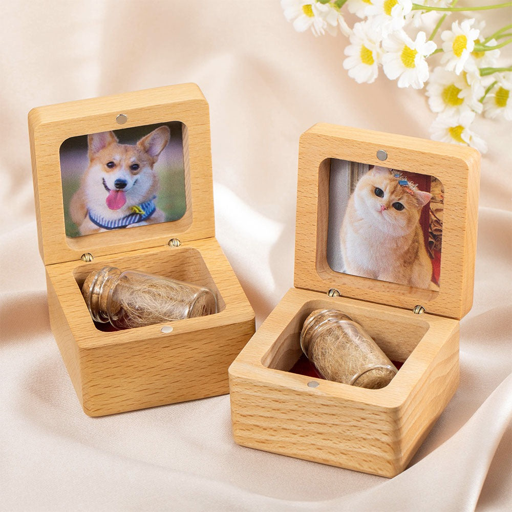 Custom Wooden Pet Ashes Box, Dog Cat Memorial Fur Keepsake, Personalized Pet Ashes Cremation Urn Box, Pet Loss Sympathy Gift for Pet Lover/Owner