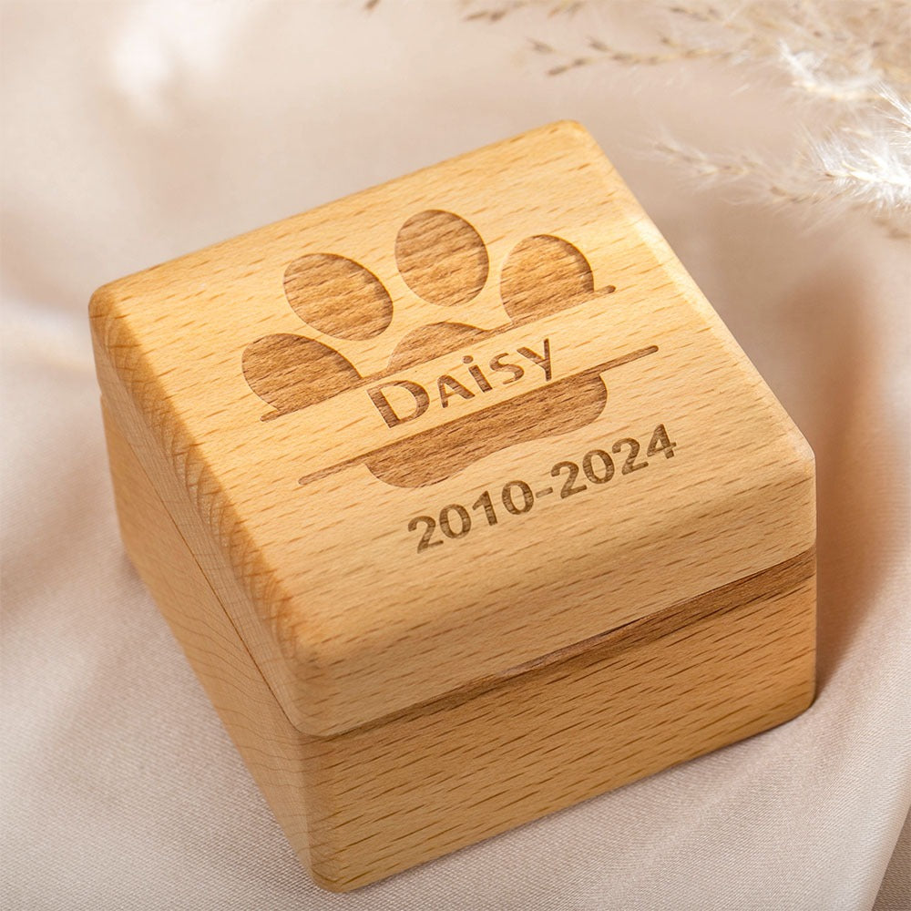 Custom Wooden Pet Ashes Box, Dog Cat Memorial Fur Keepsake, Personalized Pet Ashes Cremation Urn Box, Pet Loss Sympathy Gift for Pet Lover/Owner